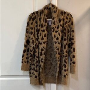 Leopard Print Fuzzy Cardigan Sweater